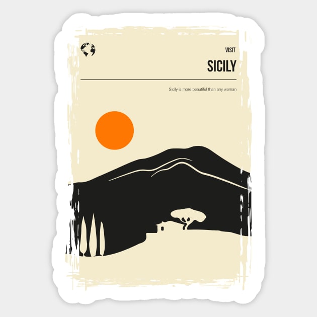 Sicily Italy Vintage Minimal Retro Travel Poster Sticker by jornvanhezik